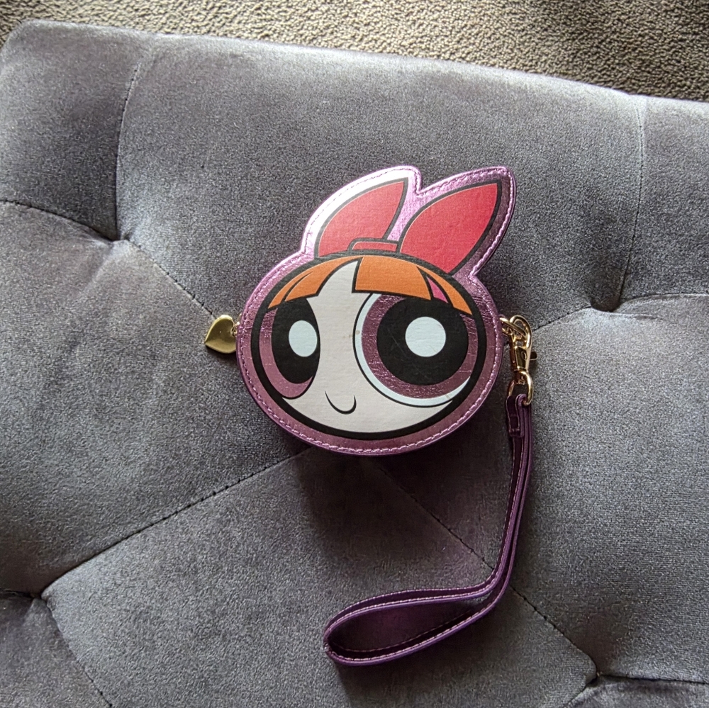 POWER PUFF GIRLS Logo Wrist Coin Purse Bag BLOSSOM Cosmetic PINK Keychain